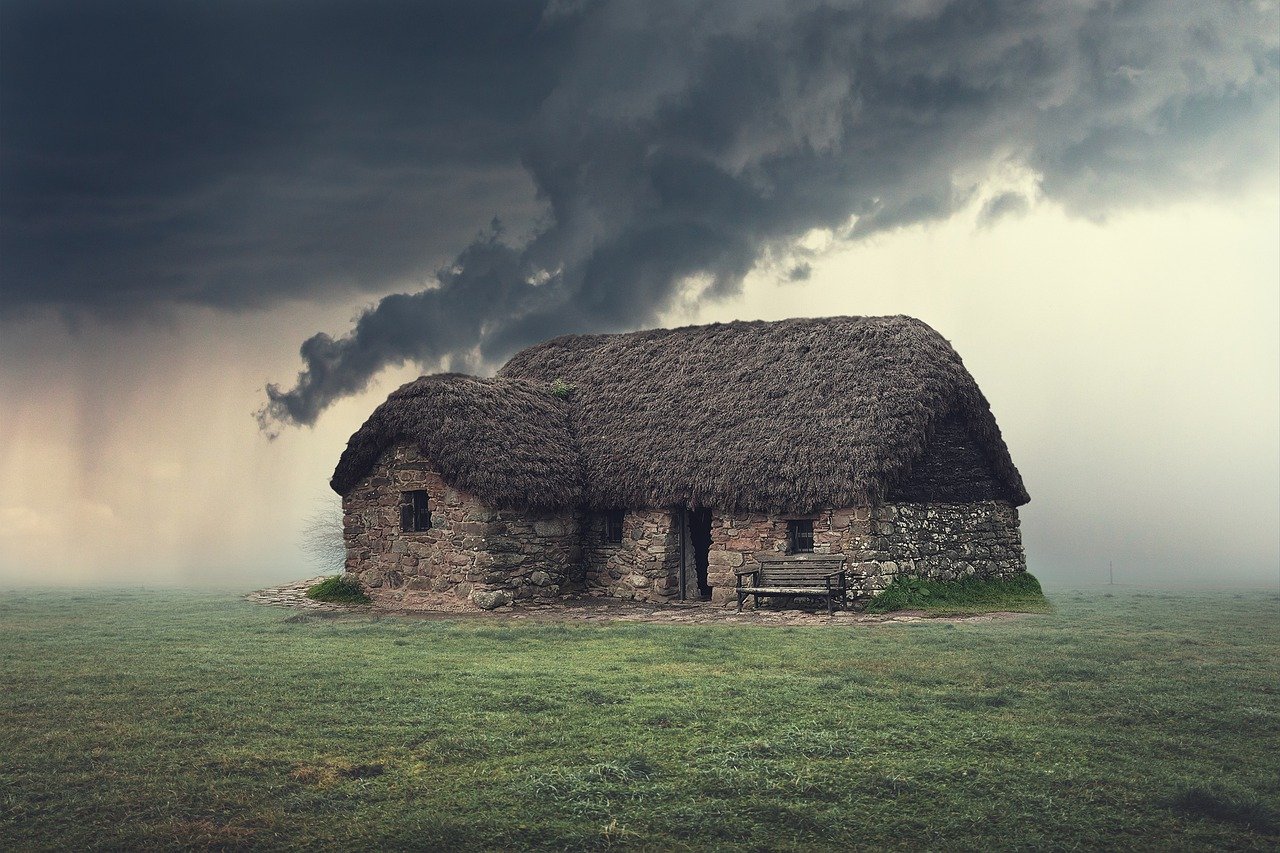 blackhouse, cabin, storm